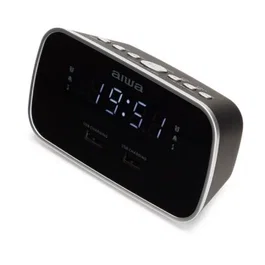 Aiwa CRU-19 Despertador Radio Reloj Negro con 2 Puertos USB Carga 5V 2.4A